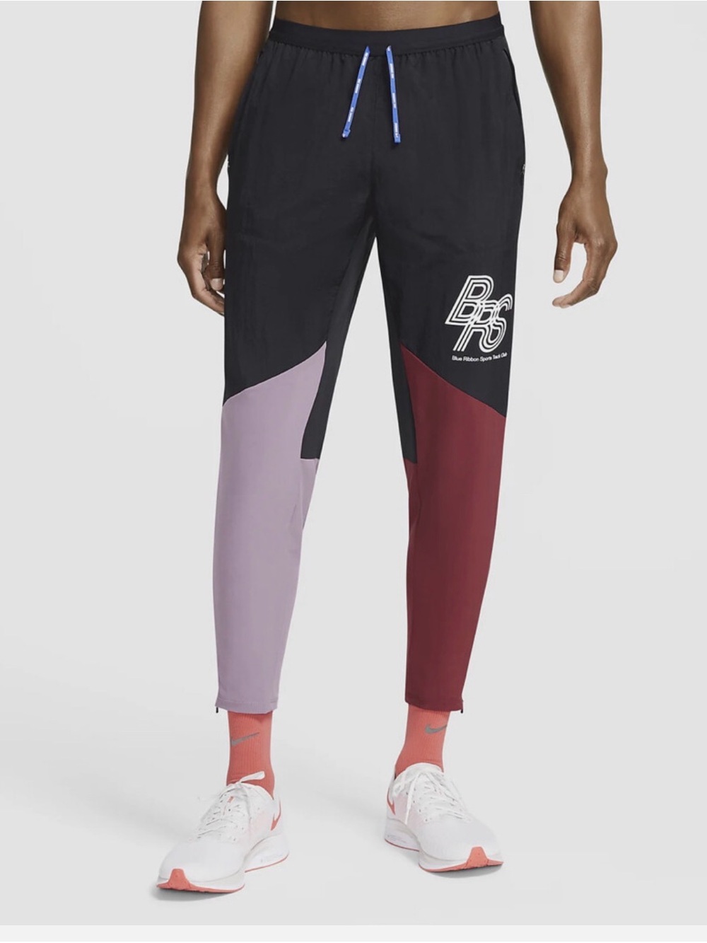 Nike Black Sweatpants with Pink & Red Panels and Blue Drawstring